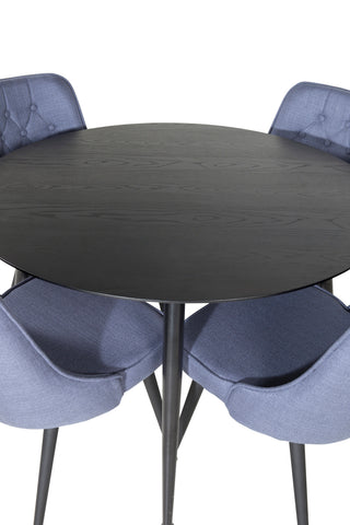 Dipp Matbord - 115cm - Svart faner / Helsvarta ben + Velvet Deluxe matstol - Svarta ben - Blå tyg_4