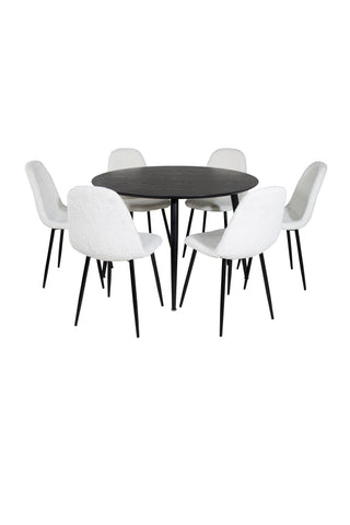 Venture Home Dipp Matbord - 115cm - Svart faner / Helsvarta ben +Polar Fluff Matstol - Svarta ben - Vit Teddy _6