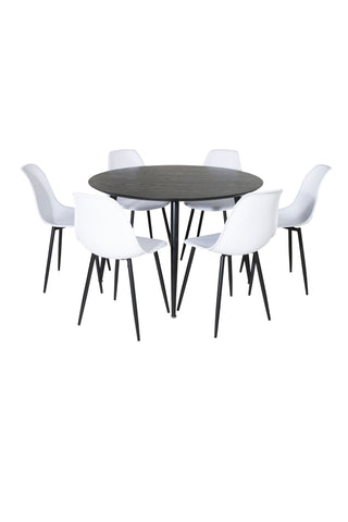 Venture Home Dipp Matbord - 115cm - Svart faner / Helsvarta ben +Polar matstol i plast - Svarta ben / Vit plast_6