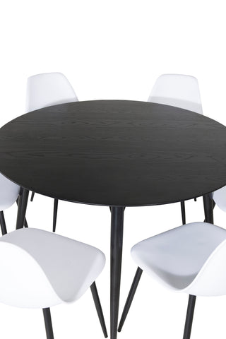 Venture Home Dipp Matbord - 115cm - Svart faner / Helsvarta ben +Polar matstol i plast - Svarta ben / Vit plast_6