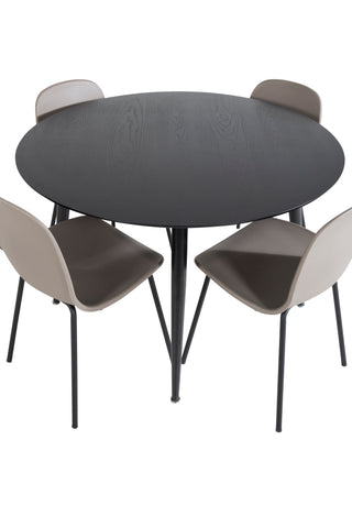 Dipp Matbord - 115cm - Svart faner / Helsvarta ben +Arctic Dining Chair - Svarta ben - Khaki Plastic_4