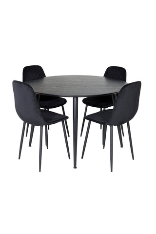 Dipp Matbord - 115cm - Svart faner / Helsvarta ben +Polar Diamond Matstol - Svarta ben - Svart sammet_4