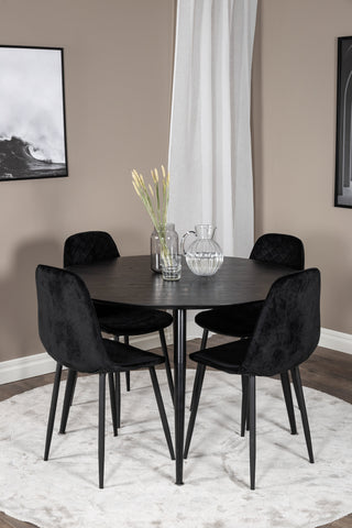 Dipp Matbord - 115cm - Svart faner / Helsvarta ben +Polar Diamond Matstol - Svarta ben - Svart sammet_4