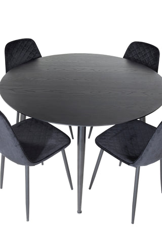 Dipp Matbord - 115cm - Svart faner / Helsvarta ben +Polar Diamond Matstol - Svarta ben - Svart sammet_4