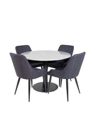 Razzia Matbord ø106cm - Grå / Svart+Plaza Matstol - Svarta Ben - Svart Tyg_4