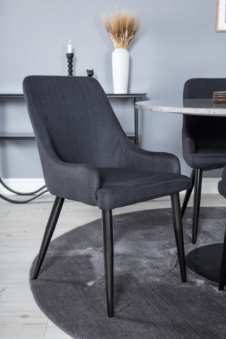 Razzia Matbord ø106cm - Grå / Svart+Plaza Matstol - Svarta Ben - Svart Tyg_4