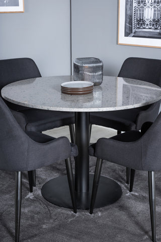 Razzia Matbord ø106cm - Grå / Svart+Plaza Matstol - Svarta Ben - Svart Tyg_4