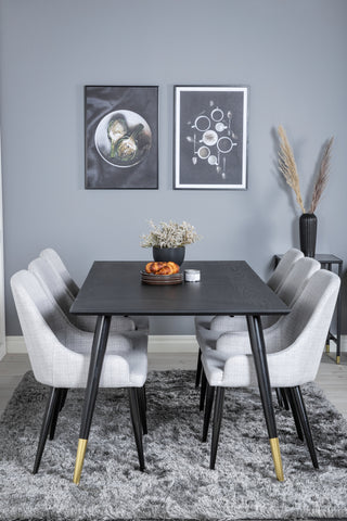 Venture Home Dipp Matbord - 180*90cm - Svart / Svart Mässing+Plaza Matstol - Svarta ben - Ljusgrå Tyg_6