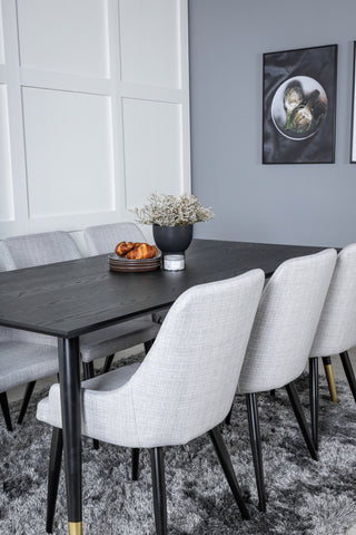 Venture Home Dipp Matbord - 180*90cm - Svart / Svart Mässing+Plaza Matstol - Svarta ben - Ljusgrå Tyg_6