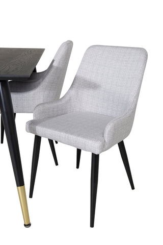 Venture Home Dipp Matbord - 180*90cm - Svart / Svart Mässing+Plaza Matstol - Svarta ben - Ljusgrå Tyg_6
