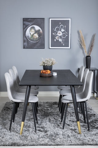 Venture Home Dipp Matbord - 180*90cm - Svart / Svart Mässing+Polar Diamond Matstol - Svarta Ben - Grå Tyg_6
