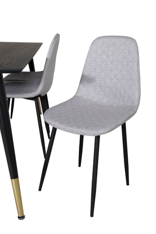 Venture Home Dipp Matbord - 180*90cm - Svart / Svart Mässing+Polar Diamond Matstol - Svarta Ben - Grå Tyg_6