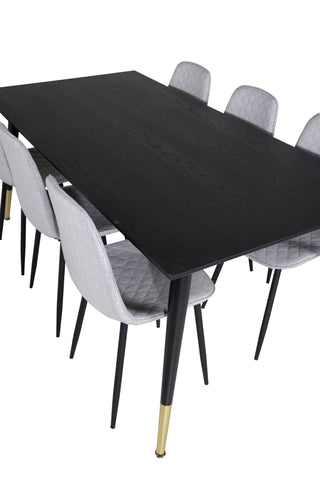 Venture Home Dipp Matbord - 180*90cm - Svart / Svart Mässing+Polar Diamond Matstol - Svarta Ben - Grå Tyg_6