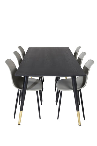 Venture Home Dipp Matbord - 180*90cm - Svart / Svart Mässing+Polar Plast Matstol - Svarta Ben / Grå Plast_6