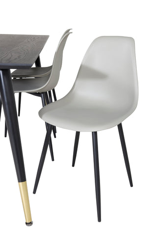 Venture Home Dipp Matbord - 180*90cm - Svart / Svart Mässing+Polar Plast Matstol - Svarta Ben / Grå Plast_6
