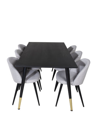 Venture Home Dipp Matbord - 180*90cm - Svart / Svart Mässing+Velvet Dining Chiar - Svarta ben - Light GreyFabric_6