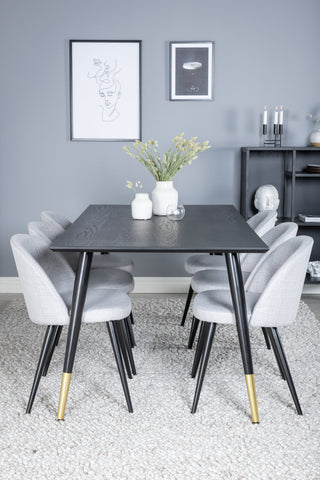 Venture Home Dipp Matbord - 180*90cm - Svart / Svart Mässing+Velvet Dining Chiar - Svarta ben - Light GreyFabric_6