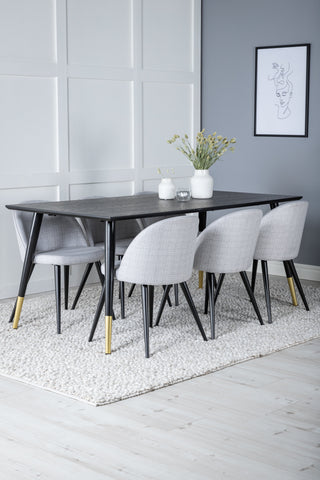 Venture Home Dipp Matbord - 180*90cm - Svart / Svart Mässing+Velvet Dining Chiar - Svarta ben - Light GreyFabric_6
