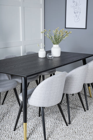 Venture Home Dipp Matbord - 180*90cm - Svart / Svart Mässing+Velvet Dining Chiar - Svarta ben - Light GreyFabric_6