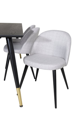 Venture Home Dipp Matbord - 180*90cm - Svart / Svart Mässing+Velvet Dining Chiar - Svarta ben - Light GreyFabric_6