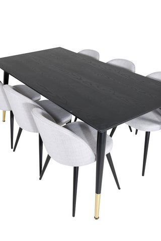 Venture Home Dipp Matbord - 180*90cm - Svart / Svart Mässing+Velvet Dining Chiar - Svarta ben - Light GreyFabric_6