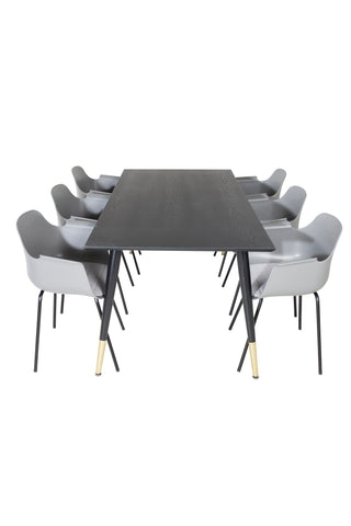 Venture Home Dipp Matbord - 180*90cm - Svart / Svart Mässing+Comfort Plast Matstol - Svarta Ben - Grå Plast_6