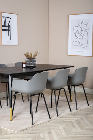Venture Home Dipp Matbord - 180*90cm - Svart / Svart Mässing+Comfort Plast Matstol - Svarta Ben - Grå Plast_6