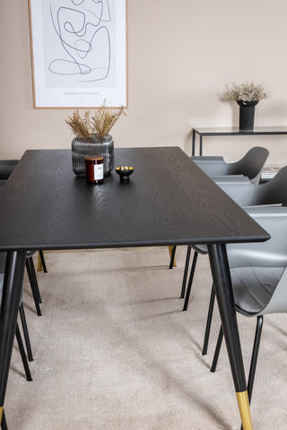 Venture Home Dipp Matbord - 180*90cm - Svart / Svart Mässing+Comfort Plast Matstol - Svarta Ben - Grå Plast_6