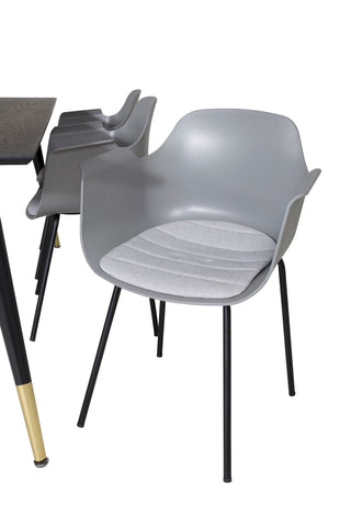 Venture Home Dipp Matbord - 180*90cm - Svart / Svart Mässing+Comfort Plast Matstol - Svarta Ben - Grå Plast_6