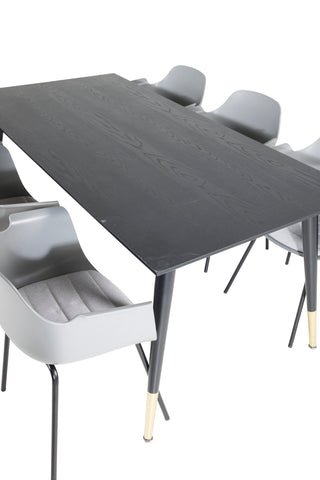 Venture Home Dipp Matbord - 180*90cm - Svart / Svart Mässing+Comfort Plast Matstol - Svarta Ben - Grå Plast_6