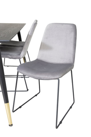 Venture Home Dipp Matbord - 180*90cm - Svart / Svart Mässing+Muce Matstol - Svarta Ben - Grå sammet_6