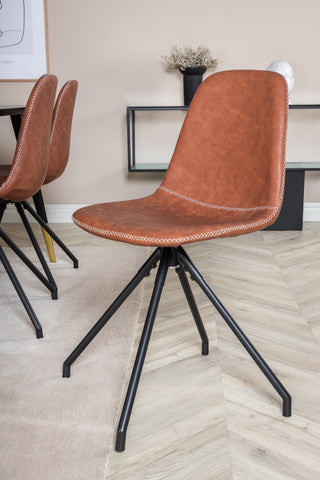 Venture Home Dipp Matbord - 180*90cm - Svart / Svart Mässing+Polar Matstol med Spin funktion - svarta Ben - Brun PU - Vita stygn_6