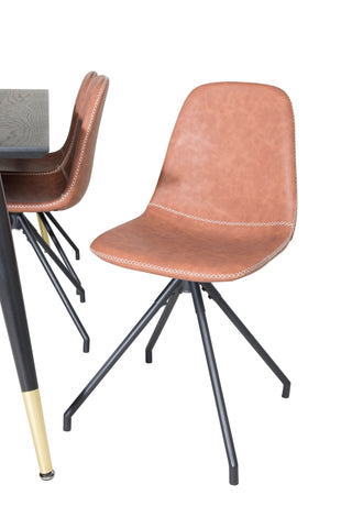 Venture Home Dipp Matbord - 180*90cm - Svart / Svart Mässing+Polar Matstol med Spin funktion - svarta Ben - Brun PU - Vita stygn_6