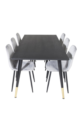 Venture Home Dipp Matbord - 180*90cm - Svart / Svart Mässing+Polar Diamond Matstol - Svarta Ben - Grey Velvet_6