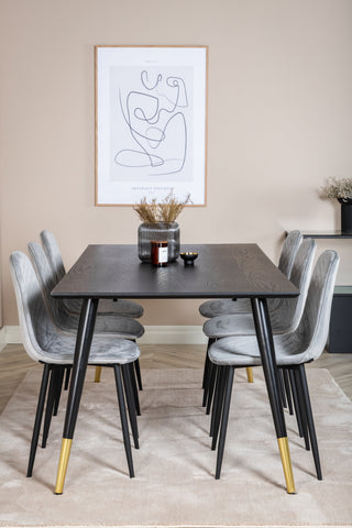 Venture Home Dipp Matbord - 180*90cm - Svart / Svart Mässing+Polar Diamond Matstol - Svarta Ben - Grey Velvet_6