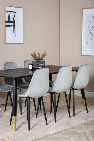 Venture Home Dipp Matbord - 180*90cm - Svart / Svart Mässing+Polar Diamond Matstol - Svarta Ben - Grey Velvet_6