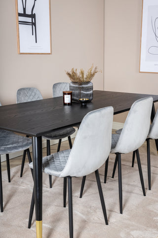Venture Home Dipp Matbord - 180*90cm - Svart / Svart Mässing+Polar Diamond Matstol - Svarta Ben - Grey Velvet_6
