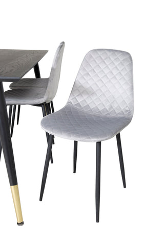 Venture Home Dipp Matbord - 180*90cm - Svart / Svart Mässing+Polar Diamond Matstol - Svarta Ben - Grey Velvet_6
