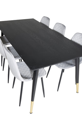 Venture Home Dipp Matbord - 180*90cm - Svart / Svart Mässing+Polar Diamond Matstol - Svarta Ben - Grey Velvet_6