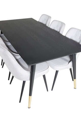 Venture Home Dipp Matbord - 180*90cm - Svart / Svart Mässing+Velvet Deluxe Matbord - Svarta Ben - Ljusgrå Tyg_6