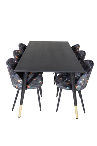 Venture Home Dipp Matbord - 180*90cm - Svart / Svart Mässing+ Matstol i sammet - Svart Blomma tyg_6
