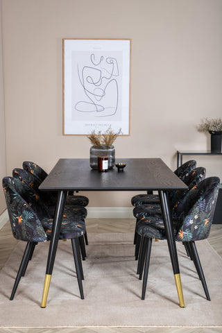 Venture Home Dipp Matbord - 180*90cm - Svart / Svart Mässing+ Matstol i sammet - Svart Blomma tyg_6