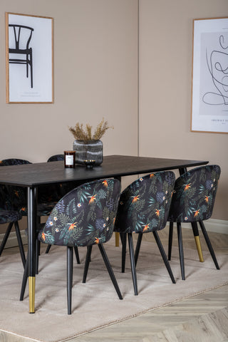 Venture Home Dipp Matbord - 180*90cm - Svart / Svart Mässing+ Matstol i sammet - Svart Blomma tyg_6