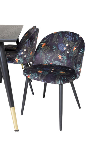 Venture Home Dipp Matbord - 180*90cm - Svart / Svart Mässing+ Matstol i sammet - Svart Blomma tyg_6
