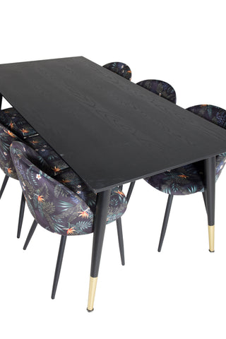 Venture Home Dipp Matbord - 180*90cm - Svart / Svart Mässing+ Matstol i sammet - Svart Blomma tyg_6
