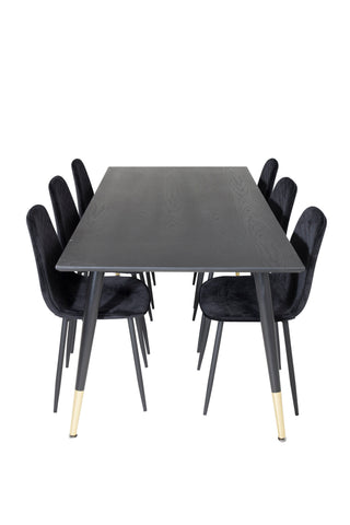 Venture Home Dipp Matbord - 180*90cm - Svart / Svart Mässing+Polar Diamond Matstol - Svarta Ben - Svart Sammet_6