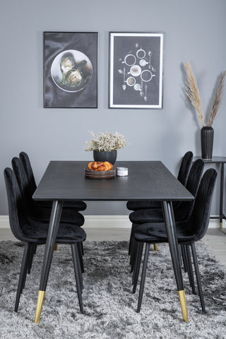 Venture Home Dipp Matbord - 180*90cm - Svart / Svart Mässing+Polar Diamond Matstol - Svarta Ben - Svart Sammet_6