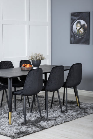 Venture Home Dipp Matbord - 180*90cm - Svart / Svart Mässing+Polar Diamond Matstol - Svarta Ben - Svart Sammet_6