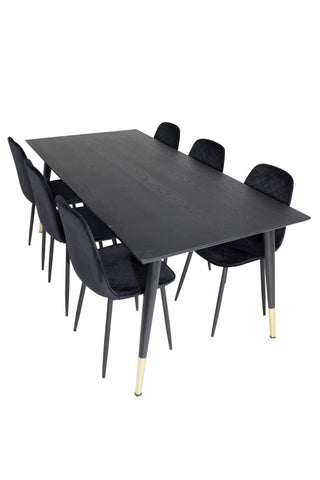 Venture Home Dipp Matbord - 180*90cm - Svart / Svart Mässing+Polar Diamond Matstol - Svarta Ben - Svart Sammet_6