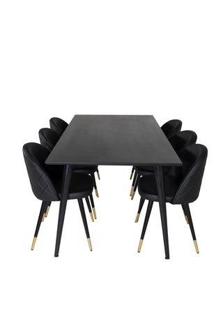 Venture Home Dipp Matbord - 180*90cm - Svart Faner / helt svarta ben + Matstol i sammet m. Stygn - PU - Svart / Svart_6